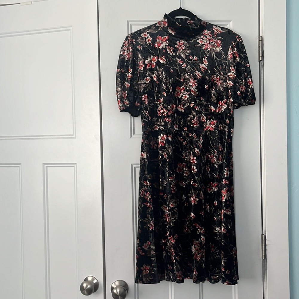 Black dress with red and white flowers